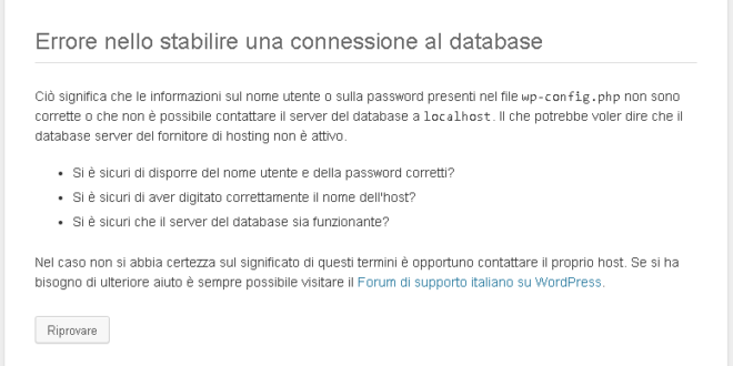 errore nello stabilire una connessione al database