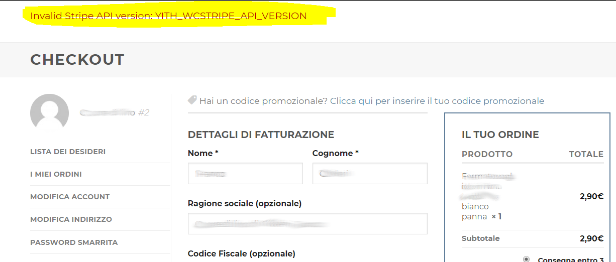 errore Stripe WooCommerce