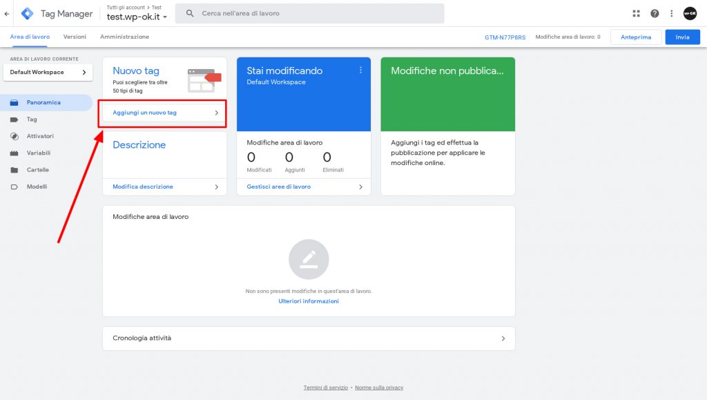 nuovo tag google tag manager