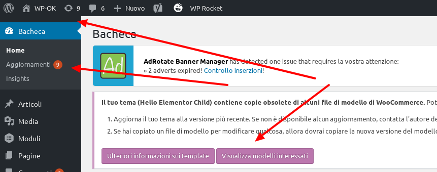 Notifiche aggiornamenti WordPress