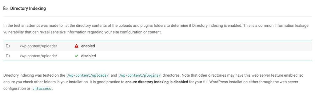 Directory indexing WP security scan